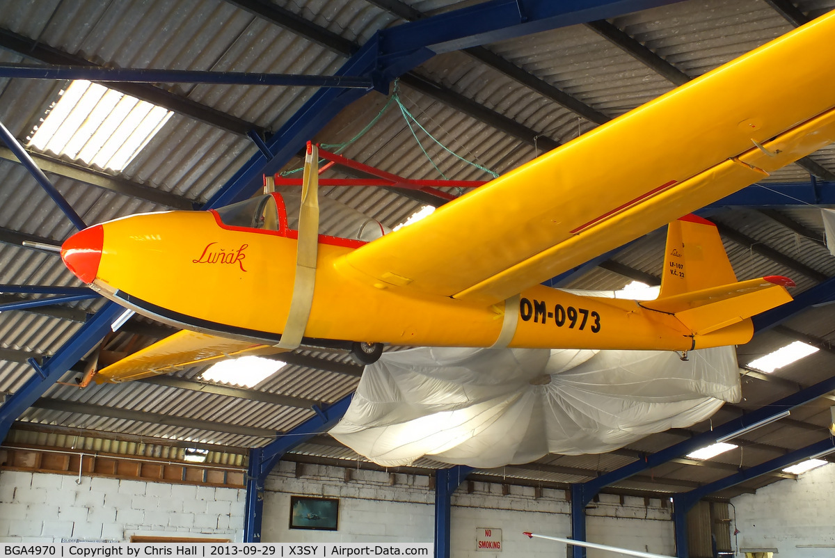 BGA4970, 2000 Letov LF-107 Lunak C/N 22, in the main hangar at Saltby airfield