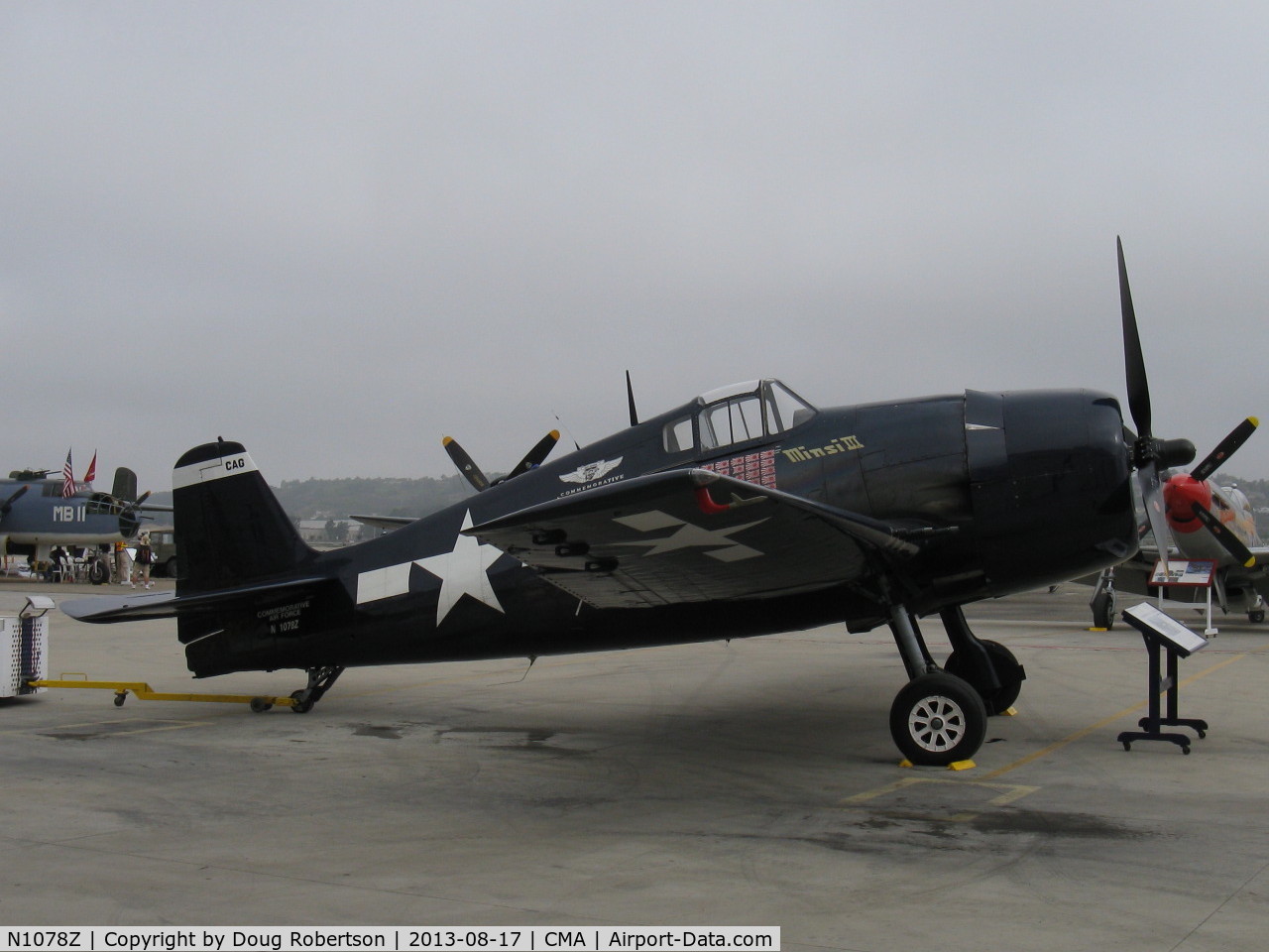 N1078Z, 1963 Grumman F6F-5 Hellcat C/N 27354801-66, 1963 S & S Special/Grumman F6F-5 HELLCAT 'MINSI III', P&W R-1820 Double Wasp 2,200 Hp, on CAF ramp