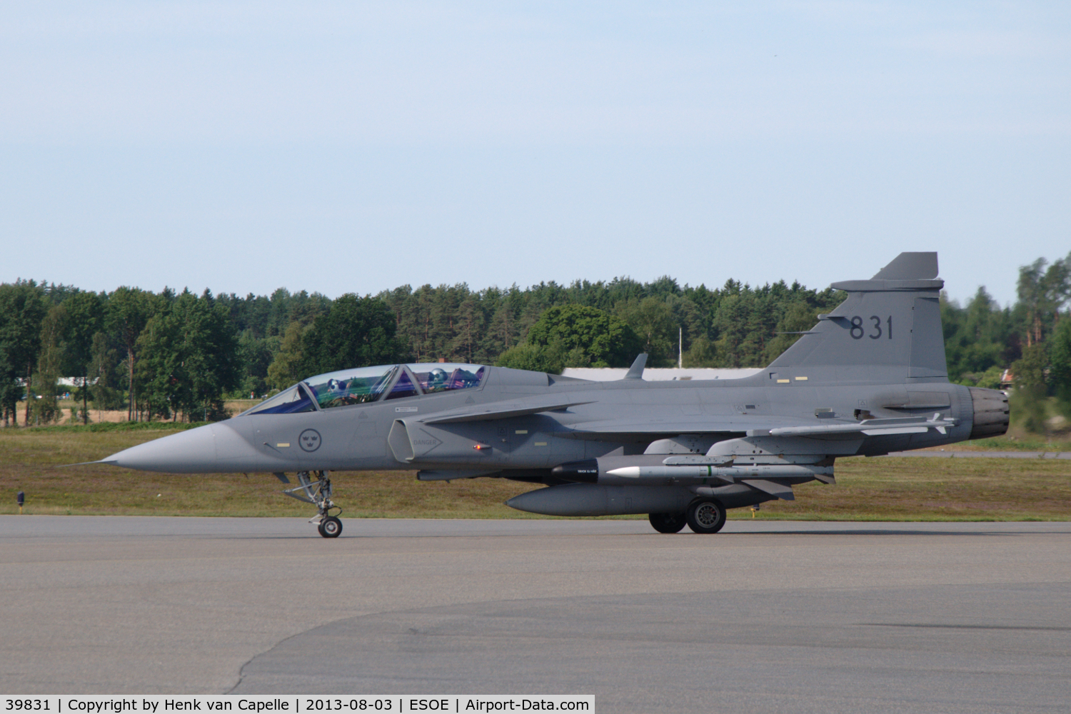 39831, Saab JAS-39D Gripen C/N 39831, JAS39D two-seater of the Swedish Air Force arriving at Örebro airport, Sweden