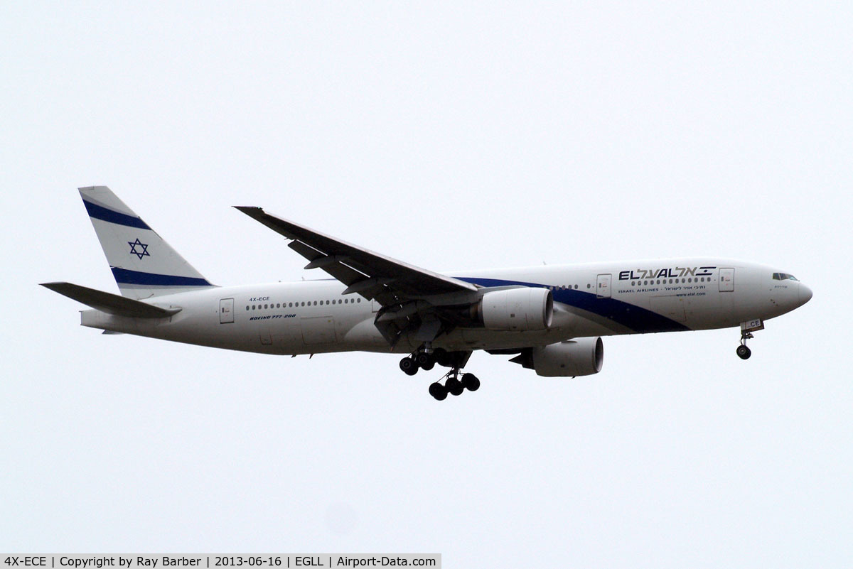 4X-ECE, 2007 Boeing 777-258/ER C/N 36083, 4X-ECE   Boeing 777-258ER [36083] (El Al Israel Airlines) Home~G 16/06/2013. On approach 27L