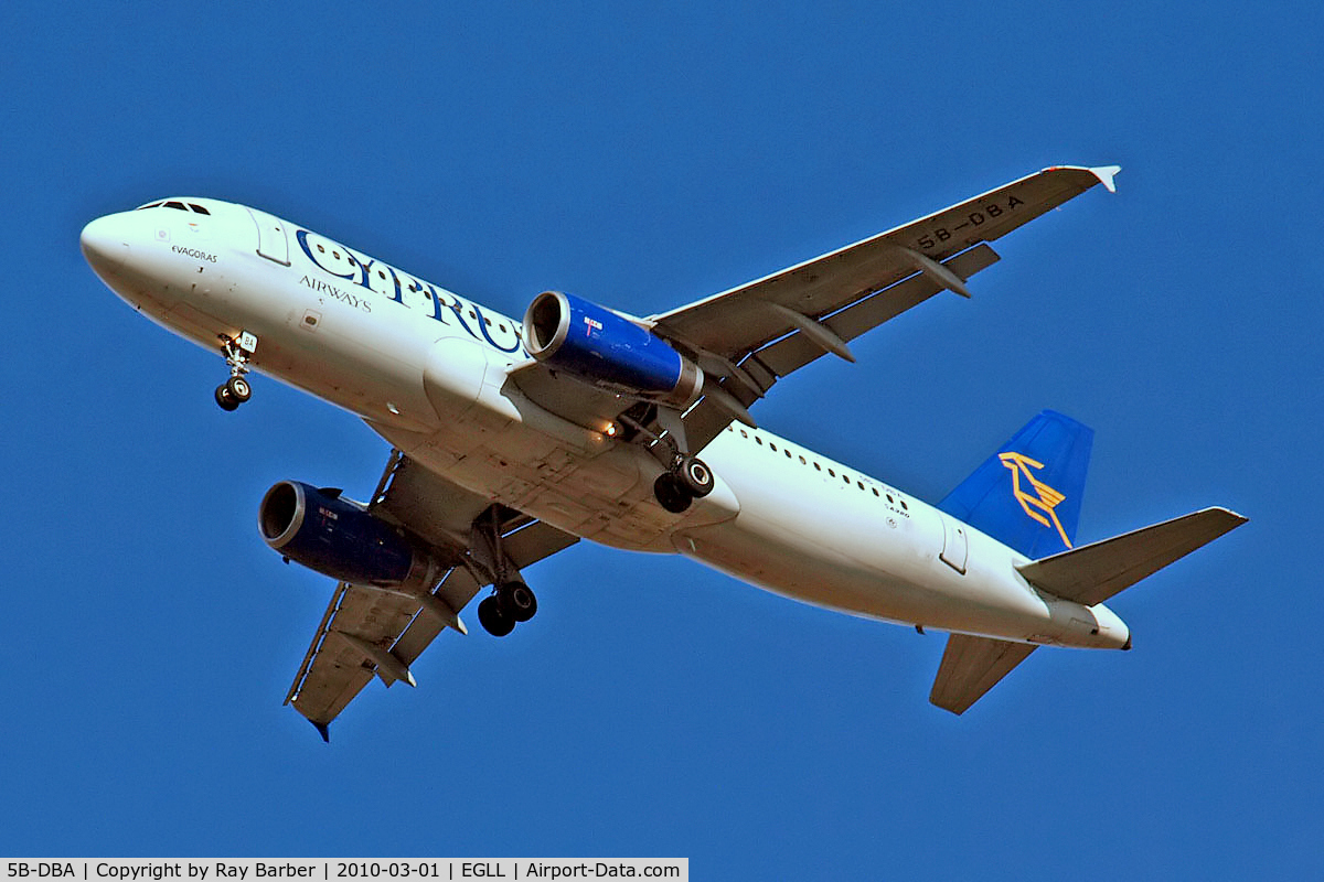 5B-DBA, 1991 Airbus A320-231 C/N 180, Airbus A320-231 [0180] (Cyprus Airways) Home~G 01/03/2010. On approach 27R.