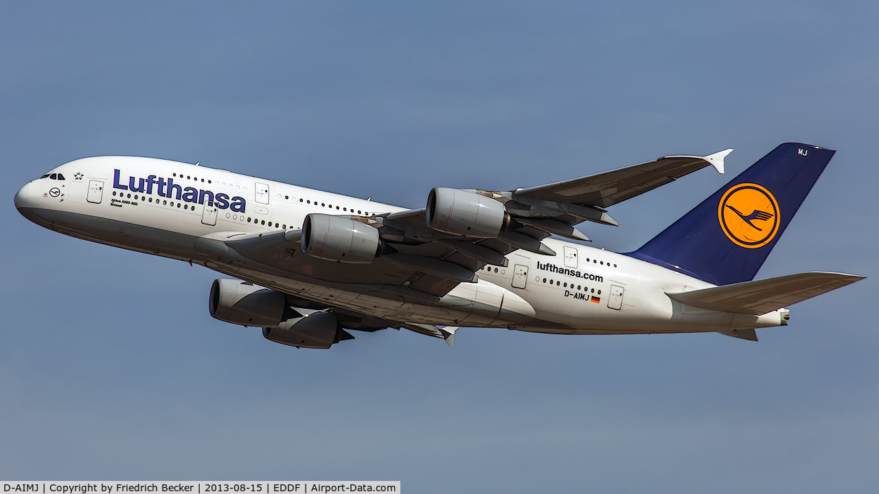 D-AIMJ, 2011 Airbus A380-841 C/N 073, departure from Frankfurt