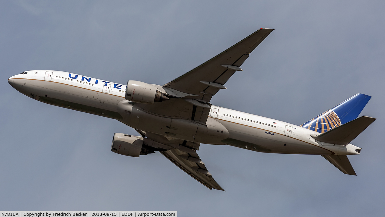 N781UA, 1996 Boeing 777-222 C/N 26945, departure from Frankfurt