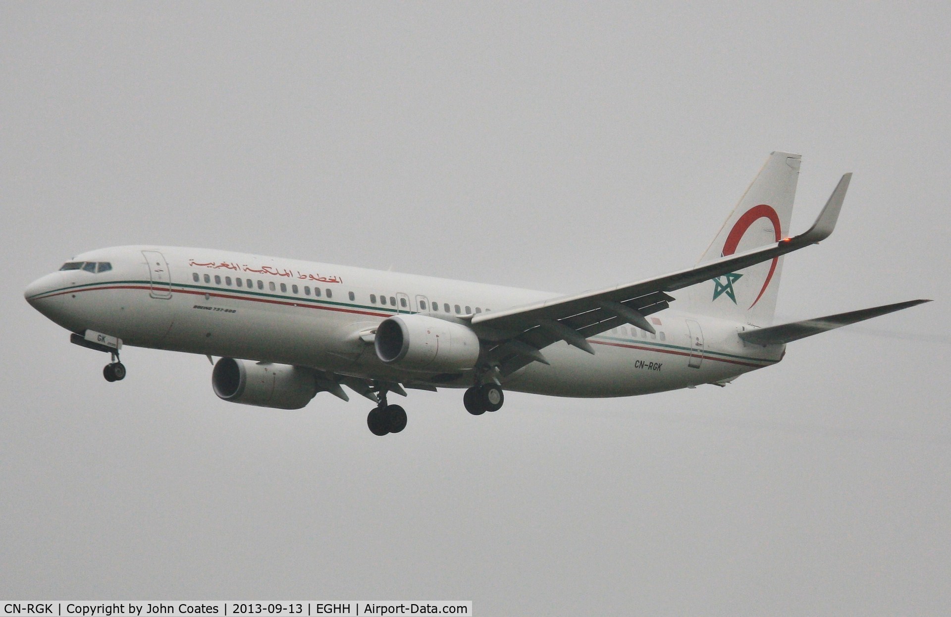 CN-RGK, 2012 Boeing 737-8B6 C/N 33073, Finals to 27L in heavy drizzle.