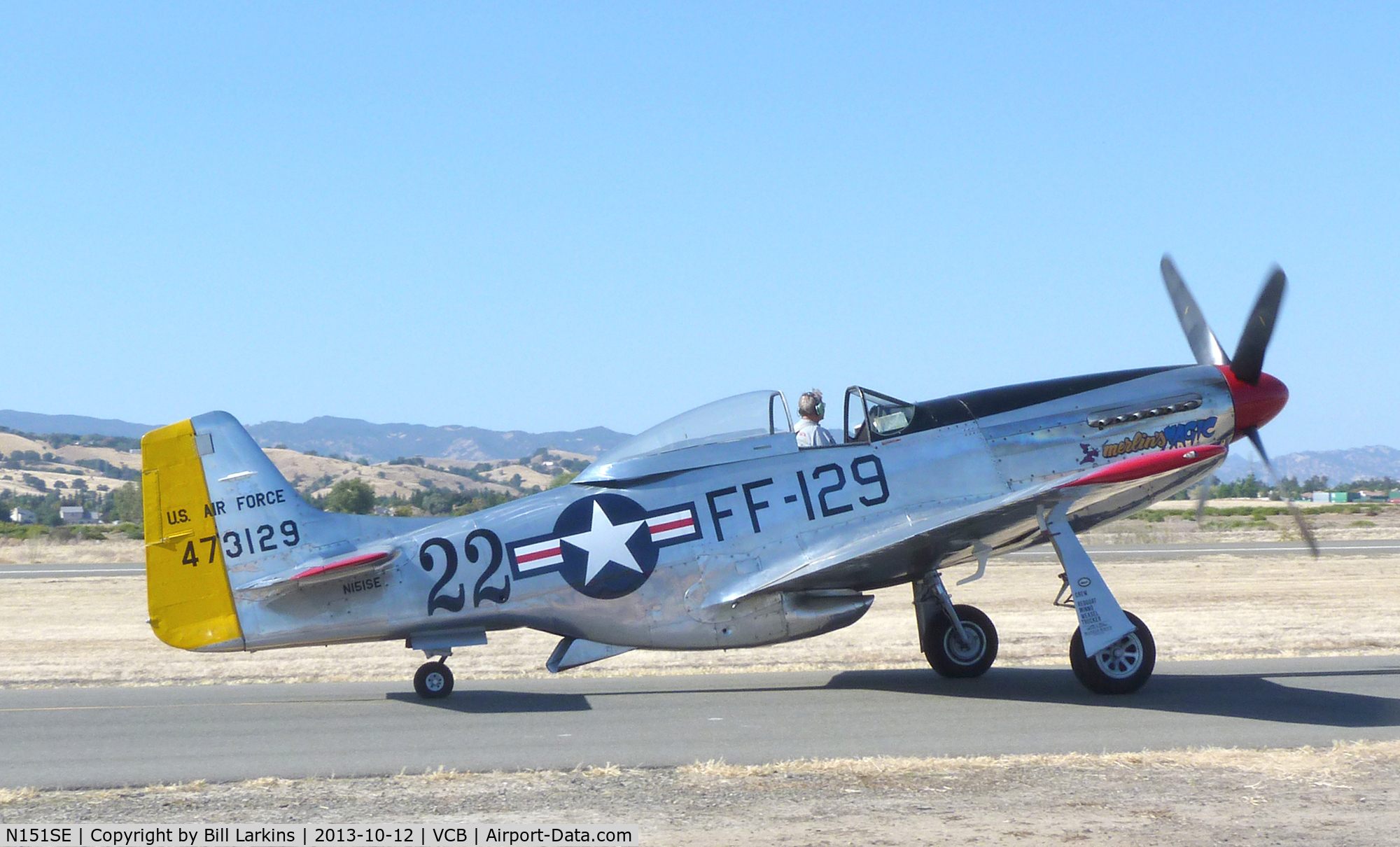 N151SE, 1944 North American P-51D Mustang C/N 122-39588 (44-73129), Leaving the Nut Tree at the end of Mustang Day.