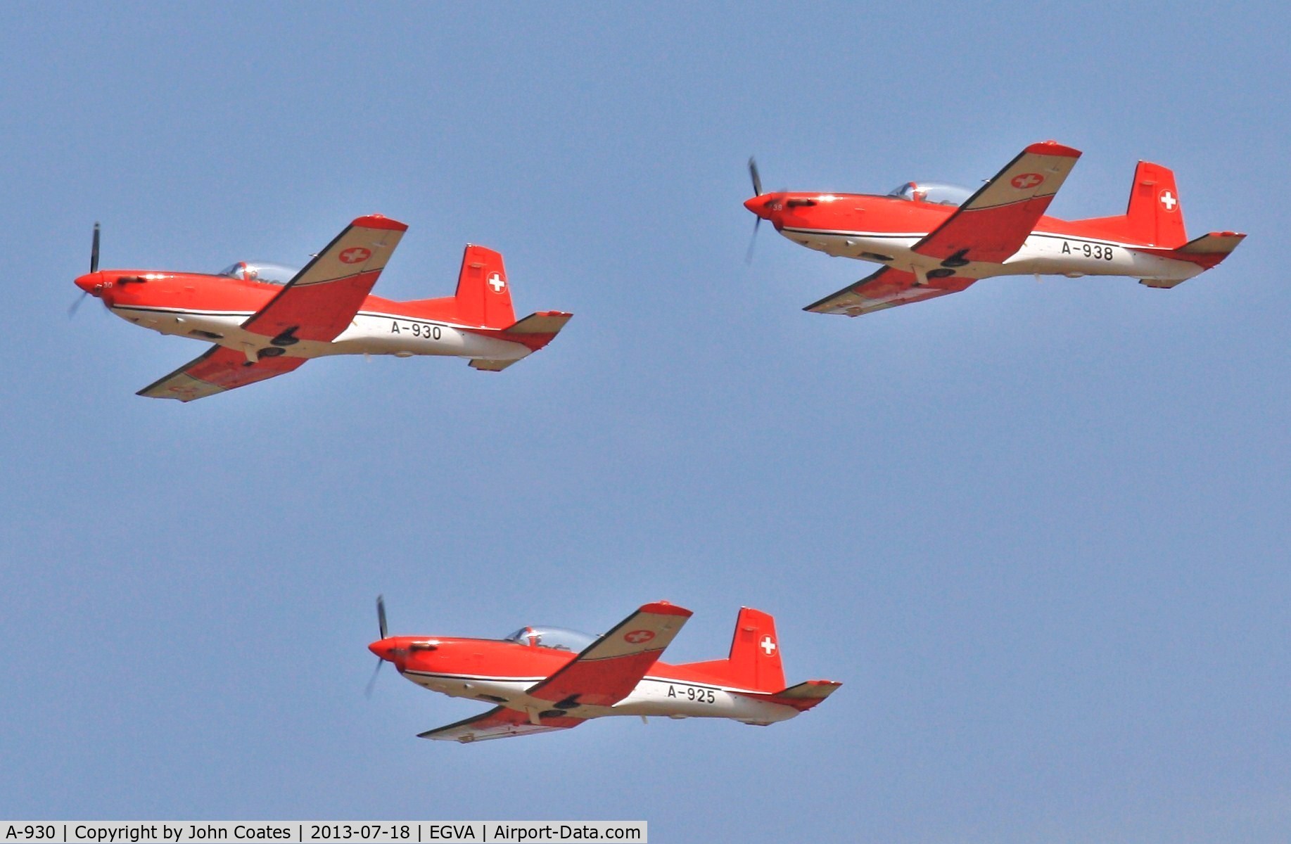 A-930, 1983 Pilatus PC-7 Turbo Trainer C/N 338, Arriving at RIAT with A-925 and A-938 Swiss Team PC7s.