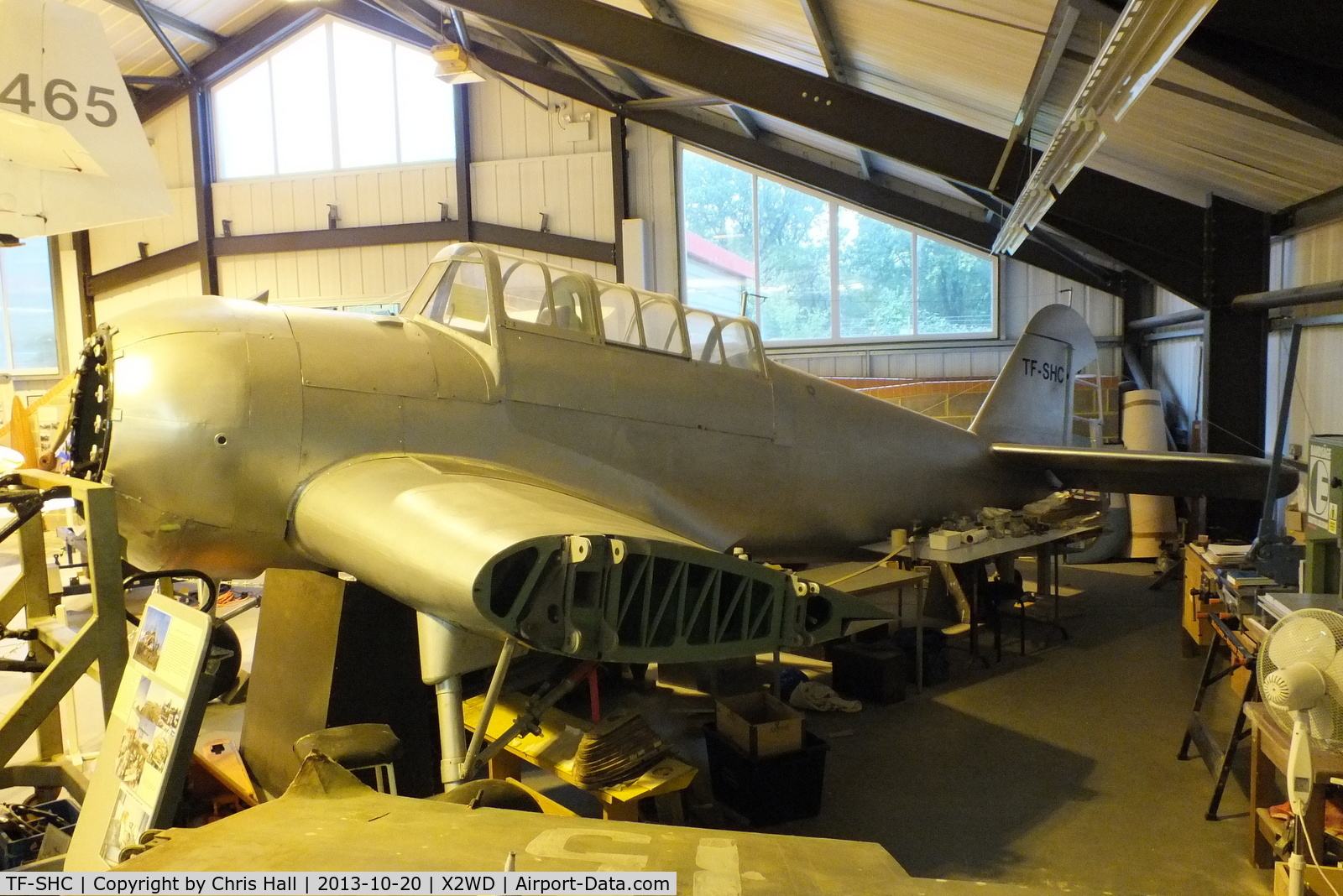 TF-SHC, 1943 Miles M.25 Martinet TT.1 C/N MS902, It crashed at Kopasker in the far North-East of Iceland in 1951 and the wreckage remained there until 1977, when it was moved to Reykjavik Airport by The Icelandic Aviation Historical Society and put into covered storage. Moving to Woodley in 1996.