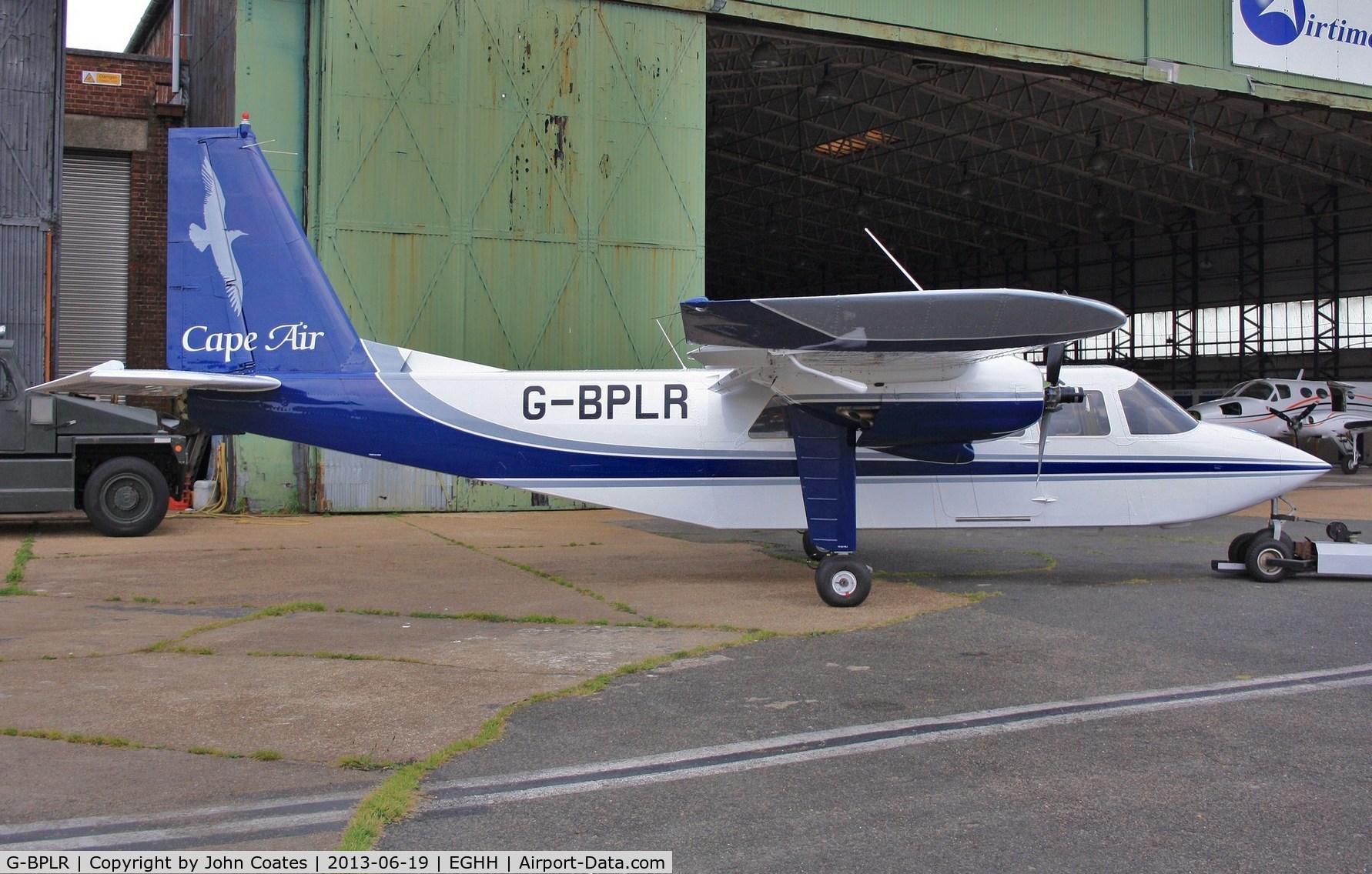 G-BPLR, 1989 Pilatus Britten-Norman BN-2B-20 Islander C/N 2209, Just resprayed in Cape Air livery awaiting delivery via Cumbernauld.
