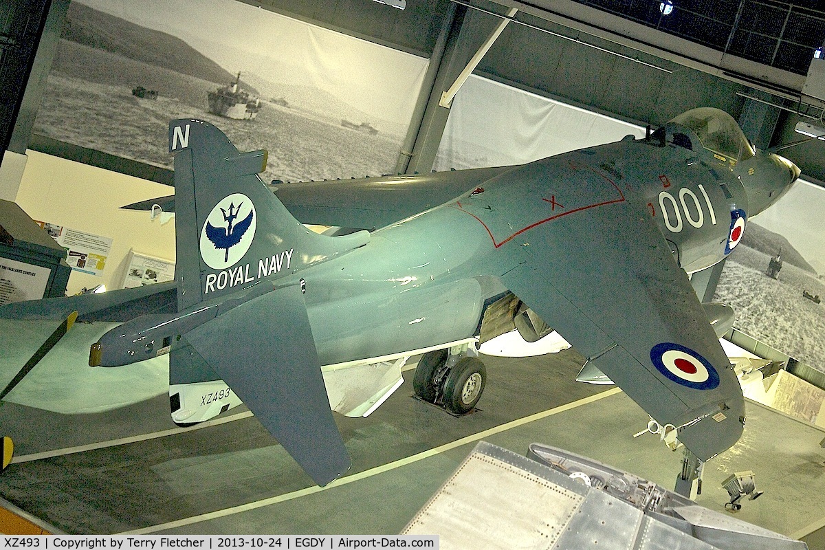 XZ493, 1980 British Aerospace Sea Harrier FRS.1 C/N 41H-912017, Displayed at the Fleet Air Arm Museum at Yeovilton