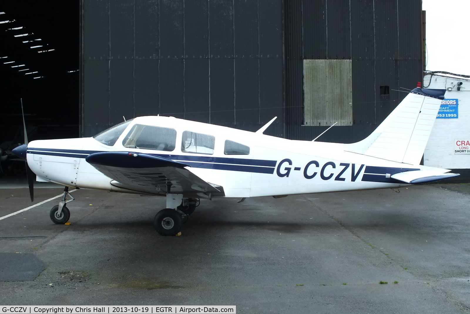 G-CCZV, 1977 Piper PA-28-151 Cherokee Warrior C/N 28-7715089, parked at Elstree