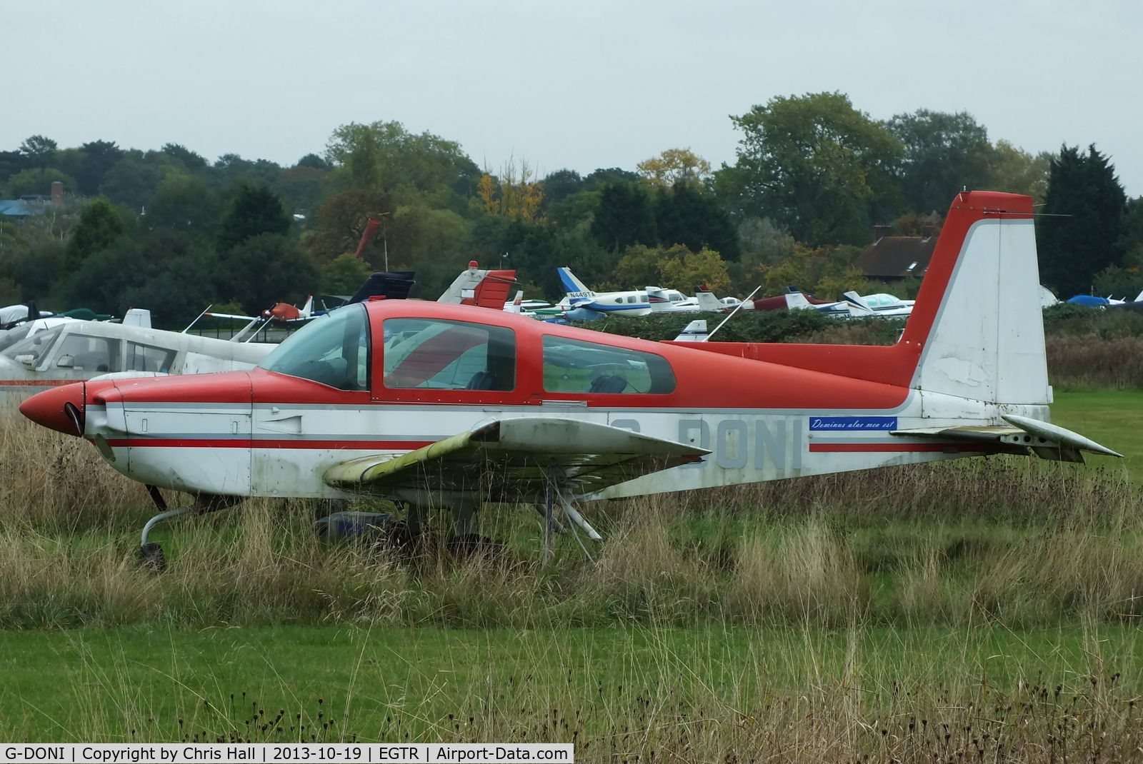 G-DONI, 1979 Gulfstream American AA-5B Tiger C/N AA5B-1029, now parked with the other wrecks & relics at Elstree