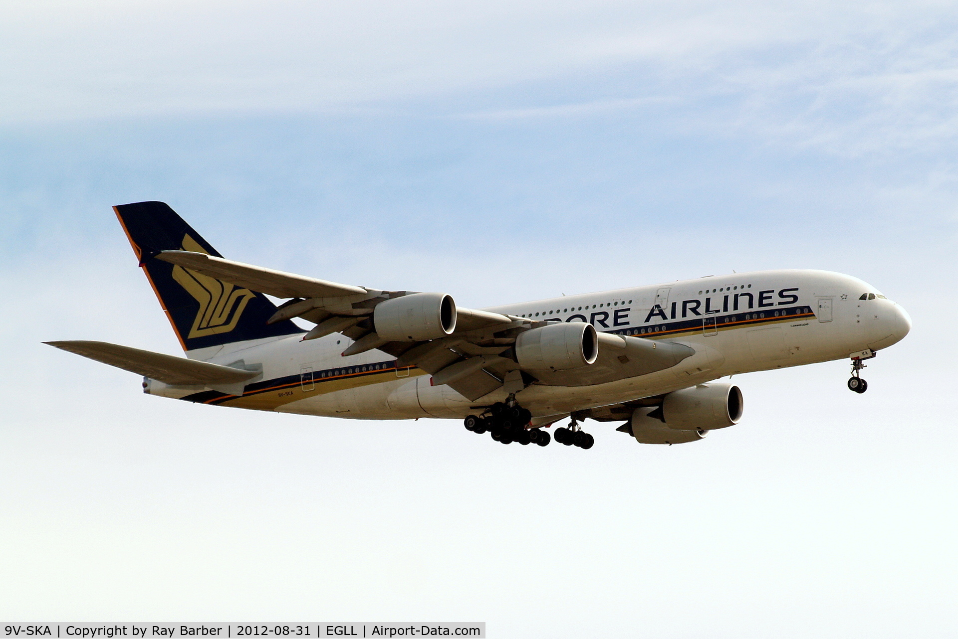 9V-SKA, 2007 Airbus A380-841 C/N 003, Airbus A380-841 [003] (Singapore Airlines) Home~G 31/08/2012. On approach 27L.
