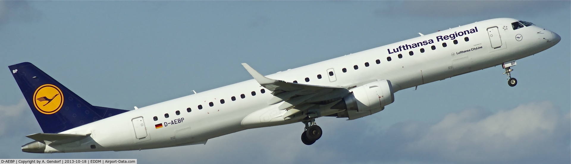 D-AEBP, 2012 Embraer 195LR (ERJ-190-200LR) C/N 19000553, Lufthansa Regional, seen here climbing out at München(EDDM)