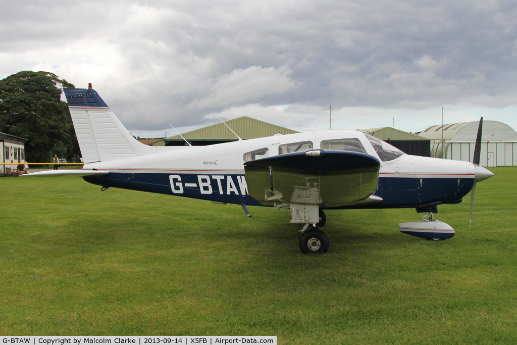 G-BTAW, 1986 Piper PA-28-161 C/N 28-8616031, Piper PA-28-161 Cherokee Warrior II at Fishburn Airfield, UK, September 2013.
