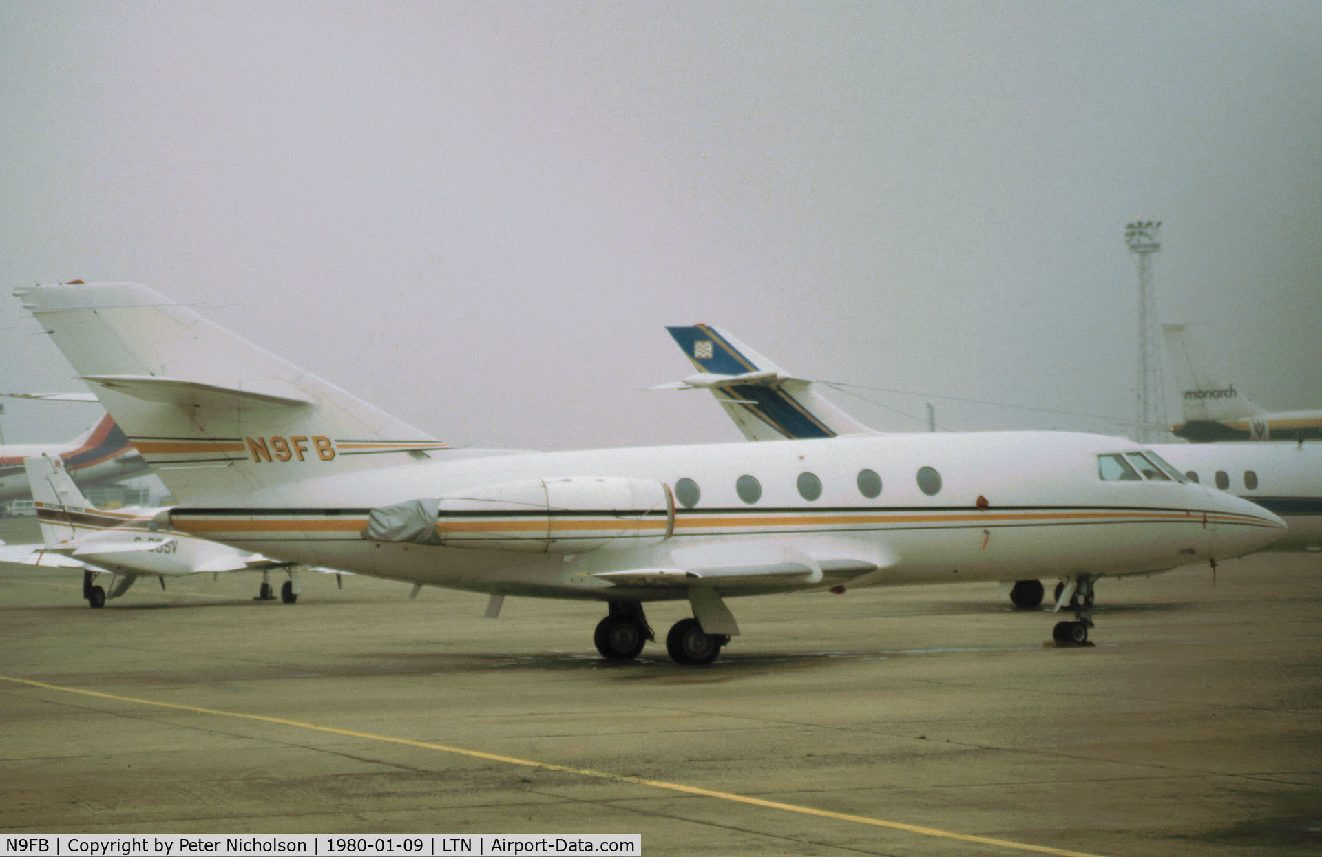 N9FB, 1972 Dassault Falcon (Mystere) 20E C/N 275, Falcon 20E as seen at Luton in January 1980.