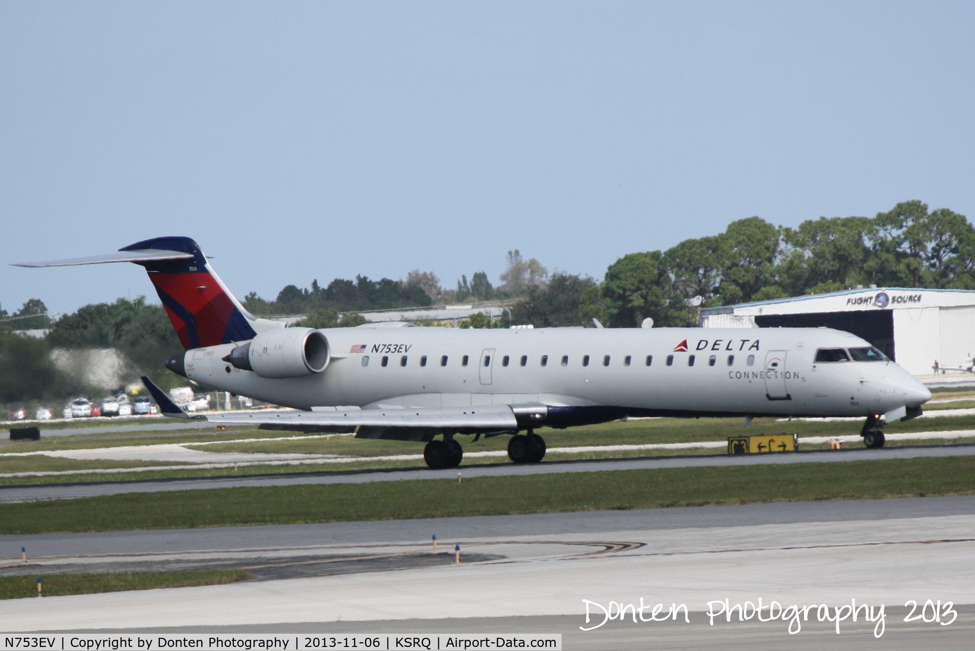 N753EV, 2004 Bombardier CRJ-701 (CL-600-2C10) Regional Jet C/N 10169, Delta Flight 4935 operated by ExpressJet (N753EV) arrives at Sarasota-Bradenton International Airport following a flight from LaGuardia Airport