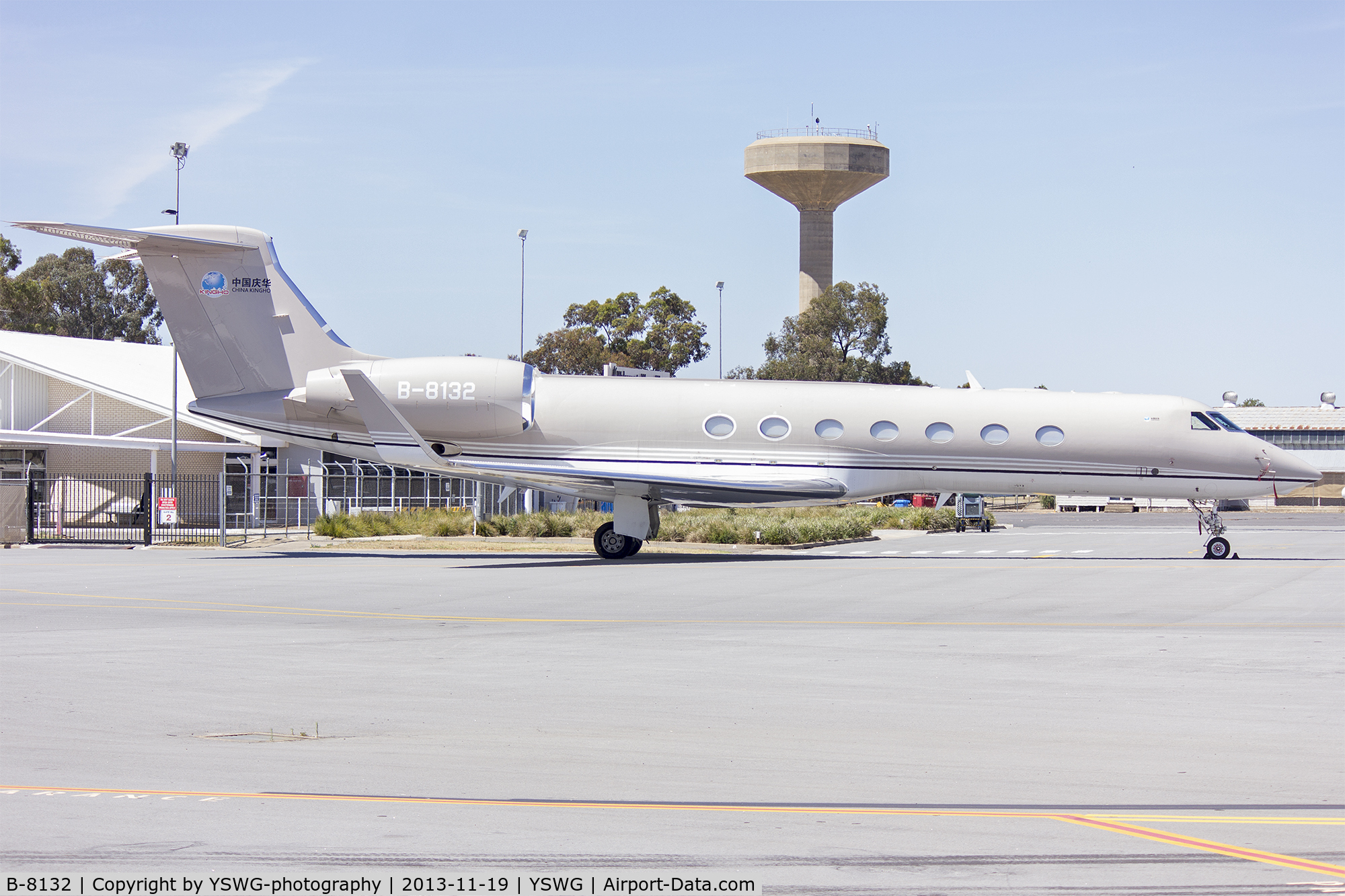 B-8132, Gulfstream Aerospace GV-SP (G550) C/N 5291, China Kingho (B-8132) Gulfstream Aerospace GV-SP (G550)  parked on the tarmac at Wagga Wagga Airport.