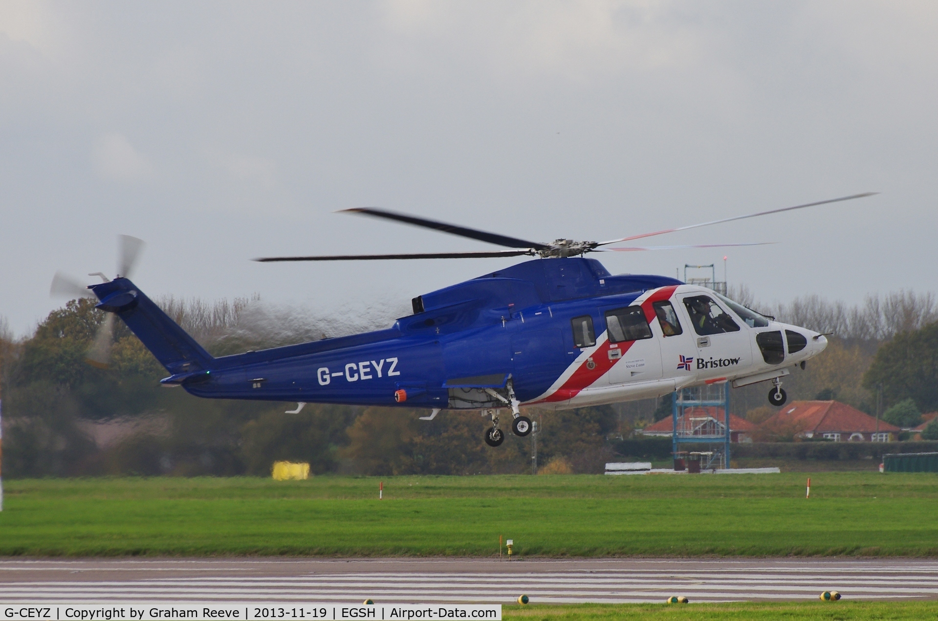 G-CEYZ, 2007 Sikorsky S-76C C/N 760669, Holding at the end of runway 27.