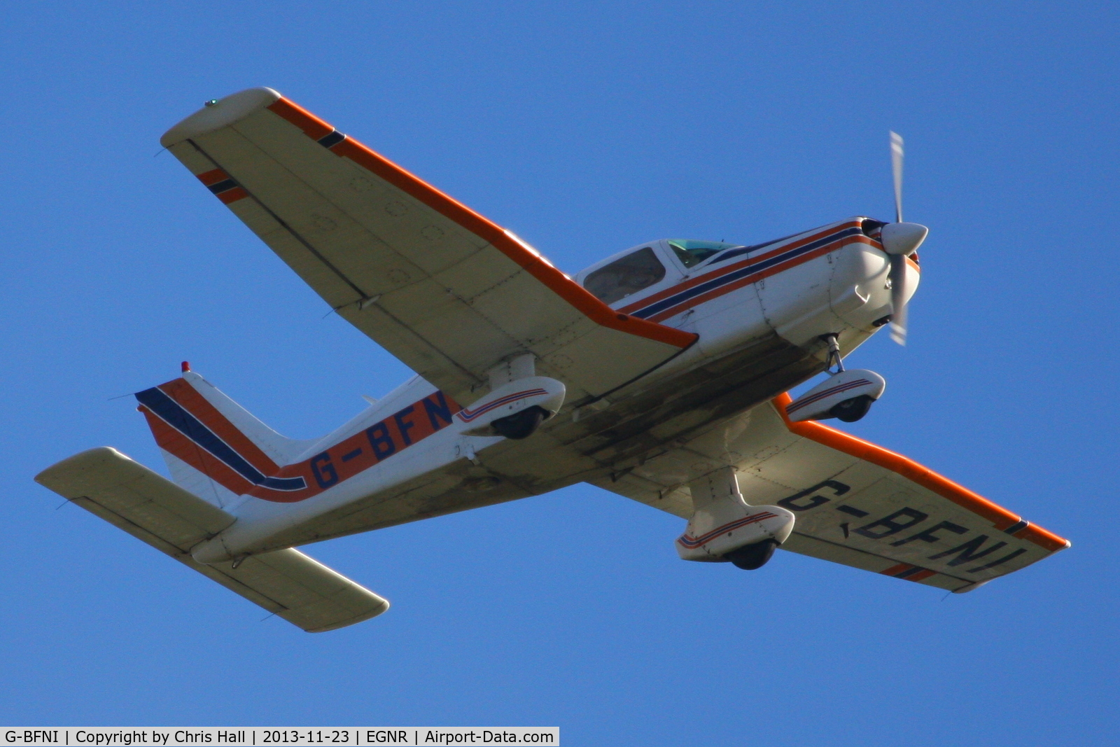 G-BFNI, 1977 Piper PA-28-161 Cherokee Warrior II C/N 28-7816215, departing from Hawarden