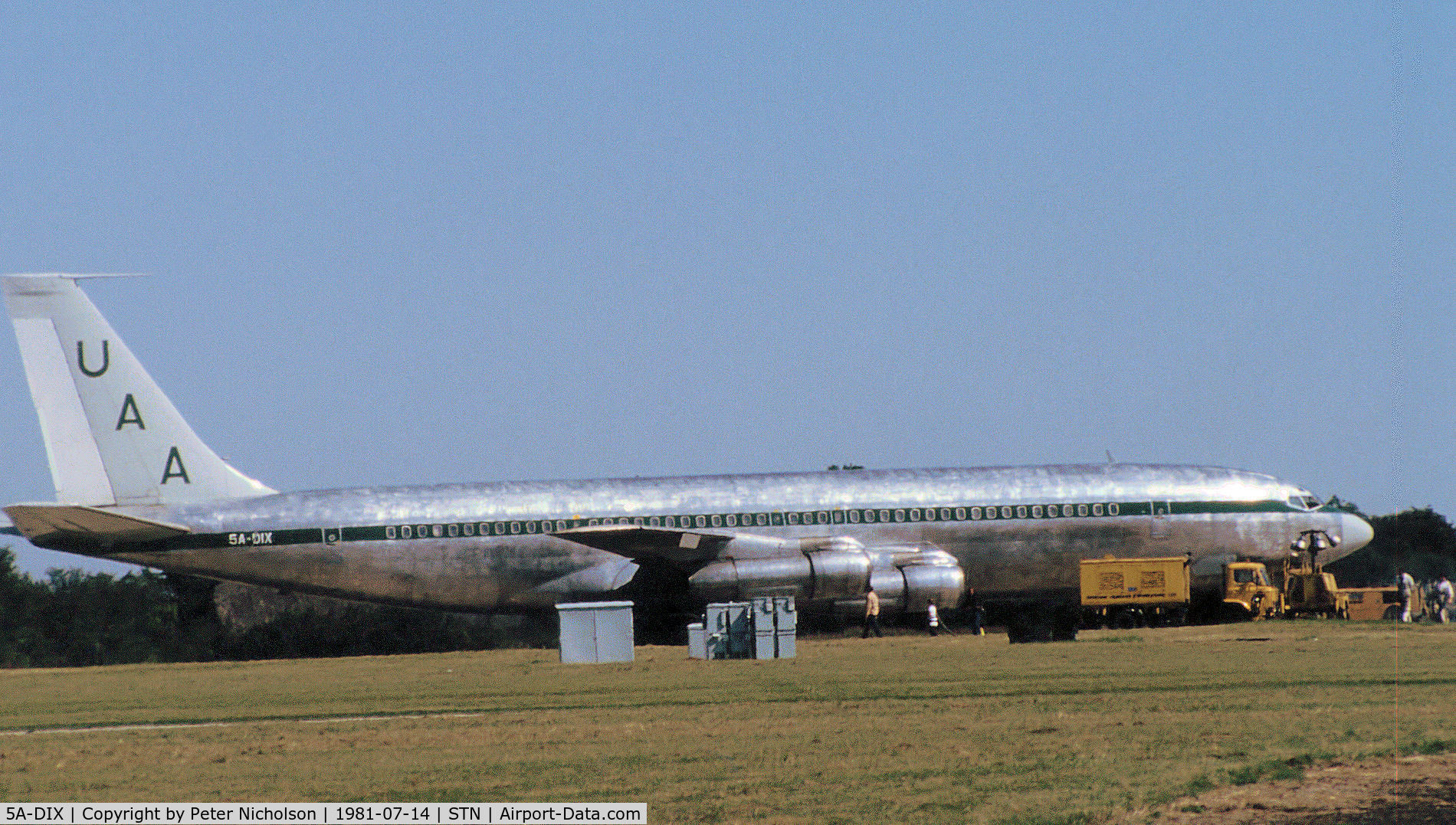 5A-DIX, 1965 Boeing 707-348C C/N 18880, Boeing 707-348C of United African Airlines as seen at Stansted in the Summer of 1981.