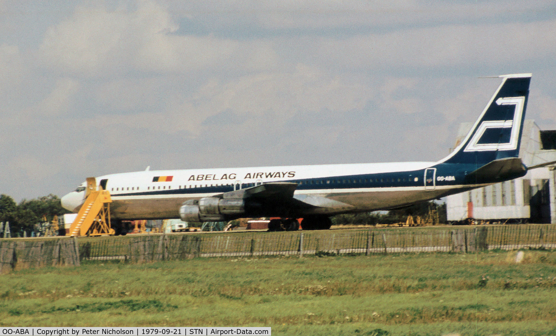 OO-ABA, 1964 Boeing 707-351C C/N 18746, Boeing 707-351C of Abelag Airways as seen at Stansted in September 1979.