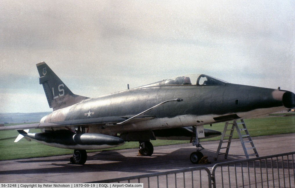 56-3248, 1956 North American F-100D Super Sabre C/N 235-346, F-100D Super Sabre of 493rd Tactical Fighter Squadron/48th Tactical Fighter Wing at RAF Lakenheath on display at the 1970 RAF Leuchars Airshow.