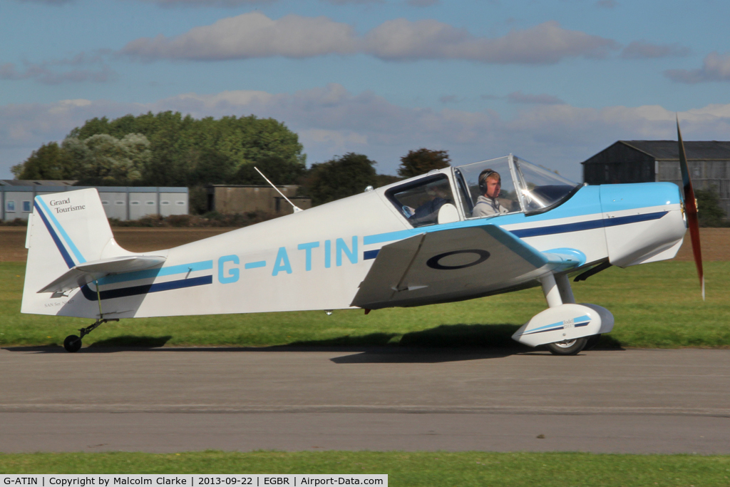 G-ATIN, 1956 SAN Jodel D-117 C/N 437, SAN Jodel D-117 at The Real Aeroplane Club's Helicopter Fly-In, Breighton Airfield, September 2013.