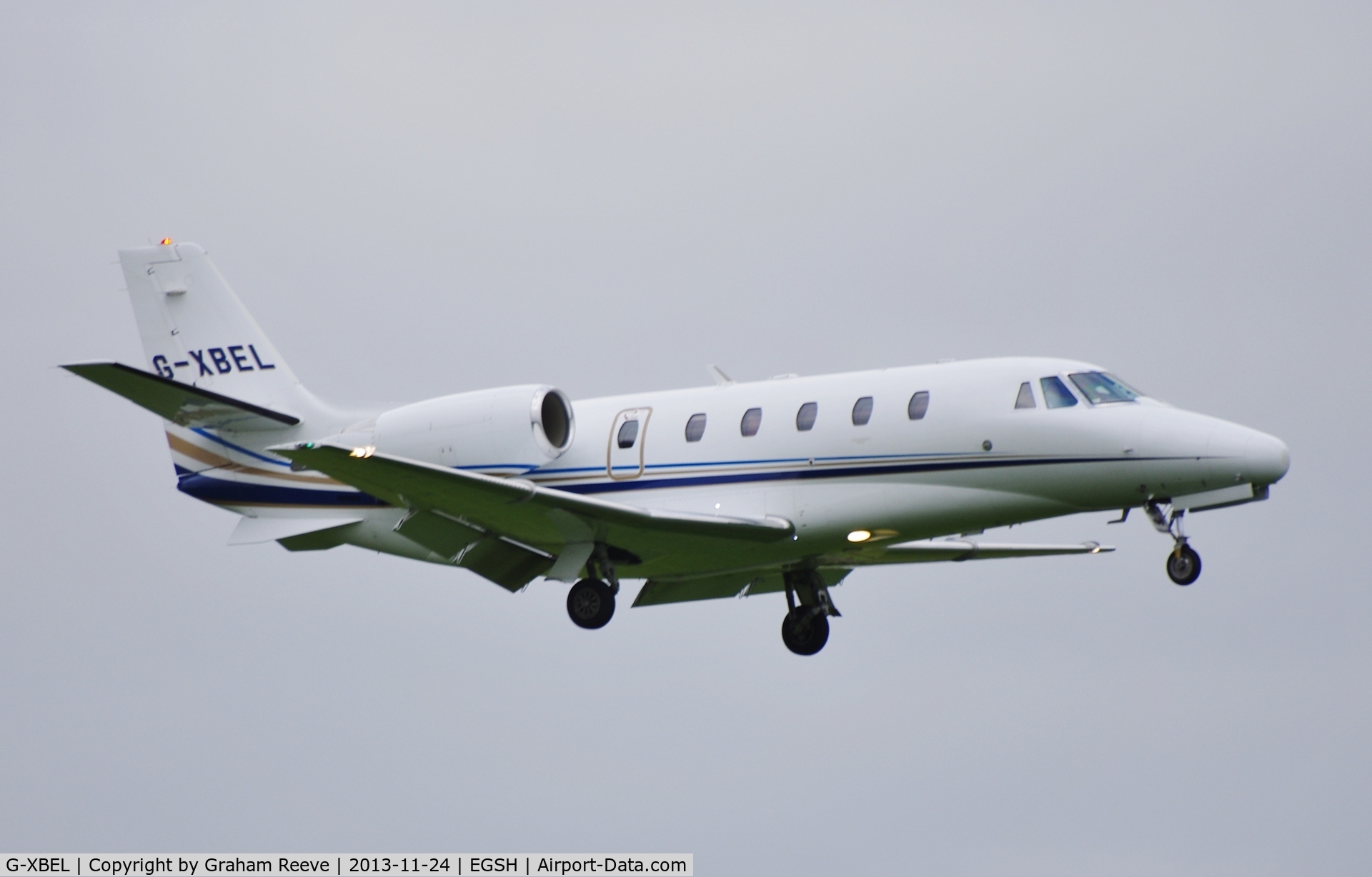 G-XBEL, 2007 Cessna 560XL Citation XLS C/N 560-5698, About to land on 09.