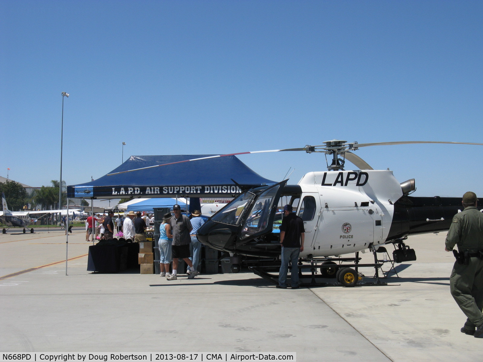 N668PD, 2009 Aerospatiale AS-350B-2 Ecureuil C/N 4654, American Eurocopter LLC AS350B2 SuperStar of Los Angeles PD, one Turbomeca Arriel 1D1 Turboshaft of 590 shp for takeoff, with exhibit booth always a crowd attractor, especially in Ventura County