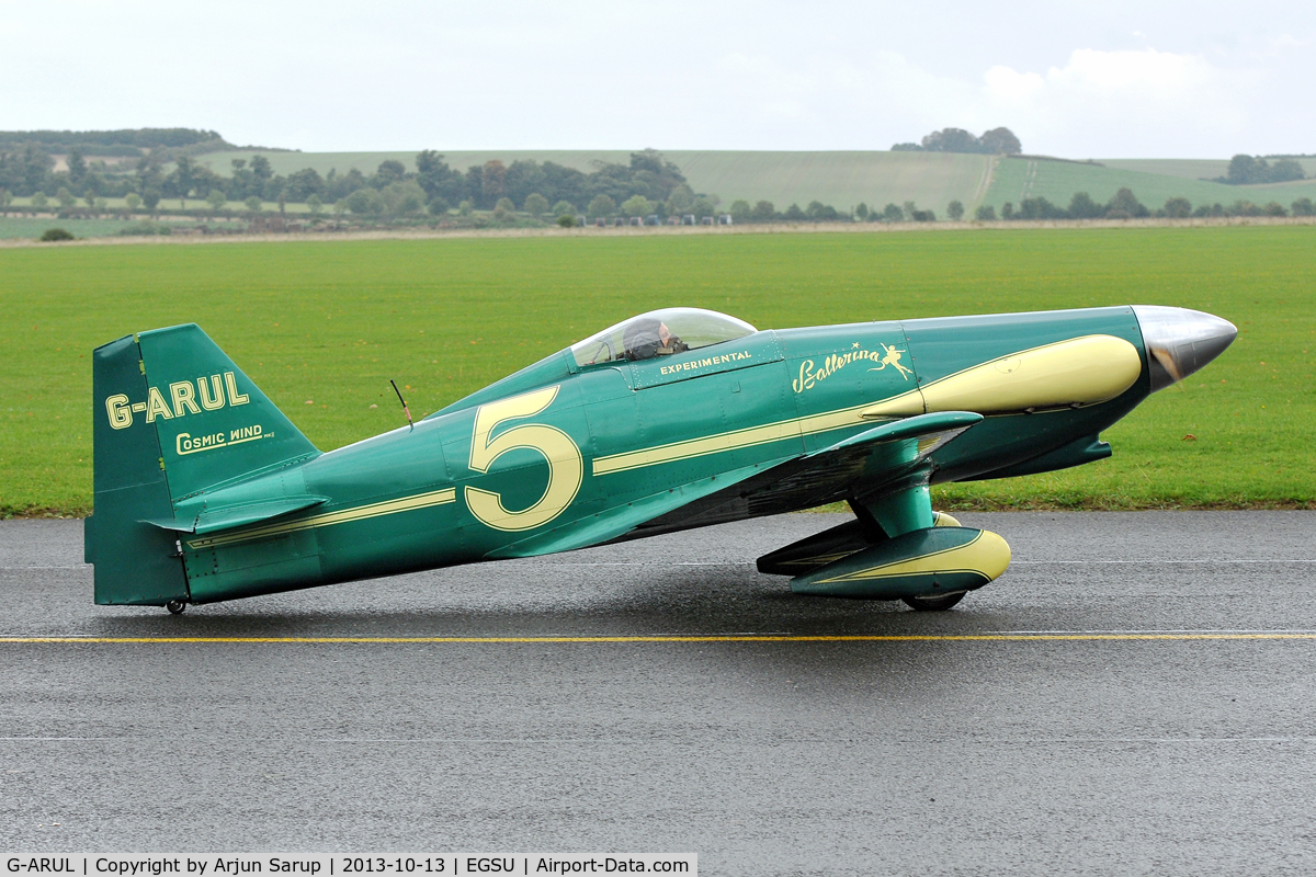 G-ARUL, 1973 LeVier Cosmic Wind C/N PFA 1511, 'Ballerina' taxiing out on a wet day to display at Duxford Autumn Airshow 2013.