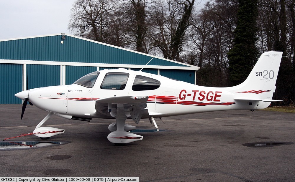 G-TSGE, 2008 Cirrus SR20 C/N 1899, Ex: N621DA > G-TSGE > G-IENN January 2012
Originally ans currently owned to, Caseright Ltd in December 2008.