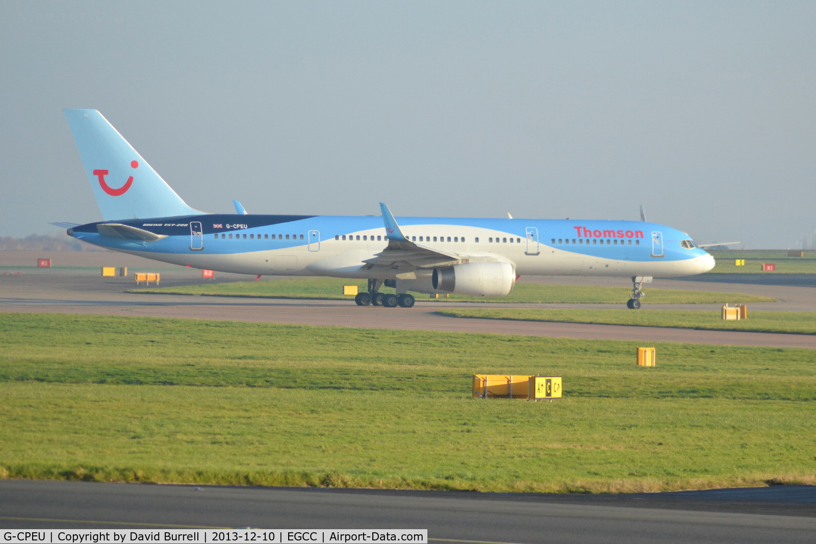 G-CPEU, 1999 Boeing 757-236 C/N 29941, Thomson G-CPEU Boeing 757-236 taxiing at Manchester Airport.