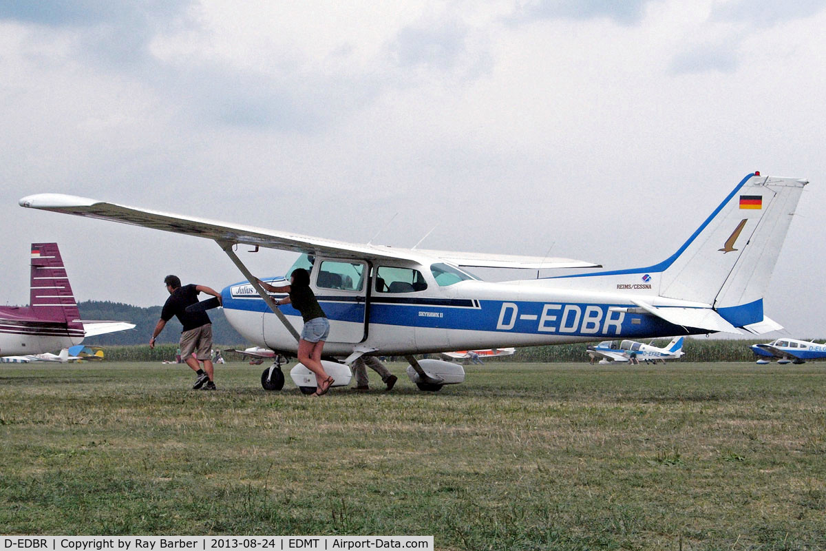 D-EDBR, Reims F172P C/N 2082, R/Cessna F.172P Skyhawk [2082] Tannheim~D 24/08/2013. Being pulled to departure point to conserve fuel after a accident that closed the airfield for over 2 hours.