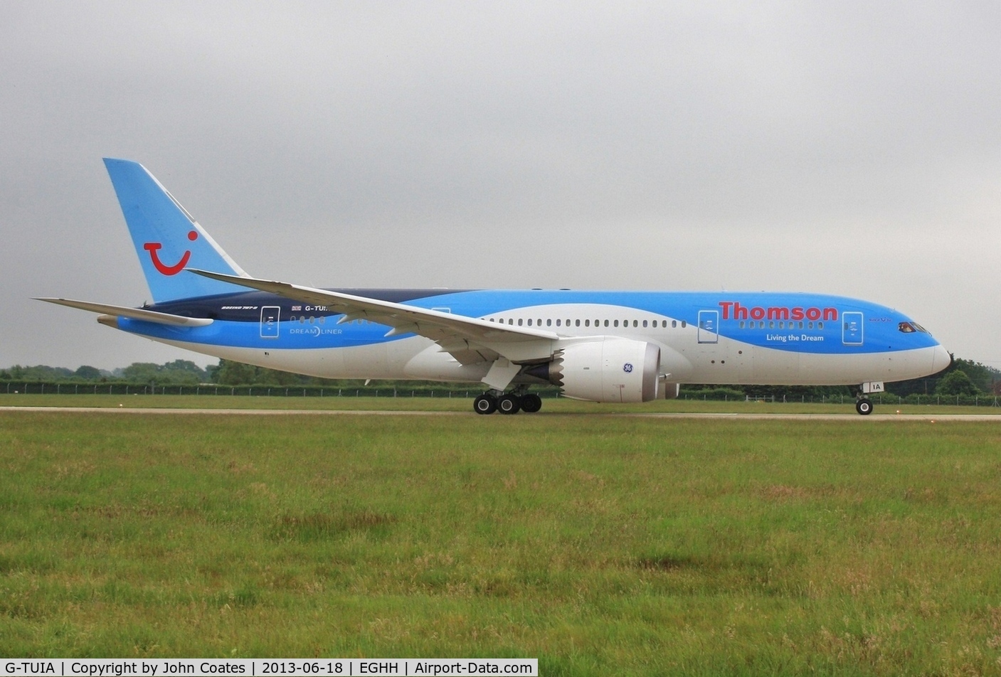 G-TUIA, 2013 Boeing 787-8 Dreamliner C/N 34422, Backtracking 08 to depart training visit.