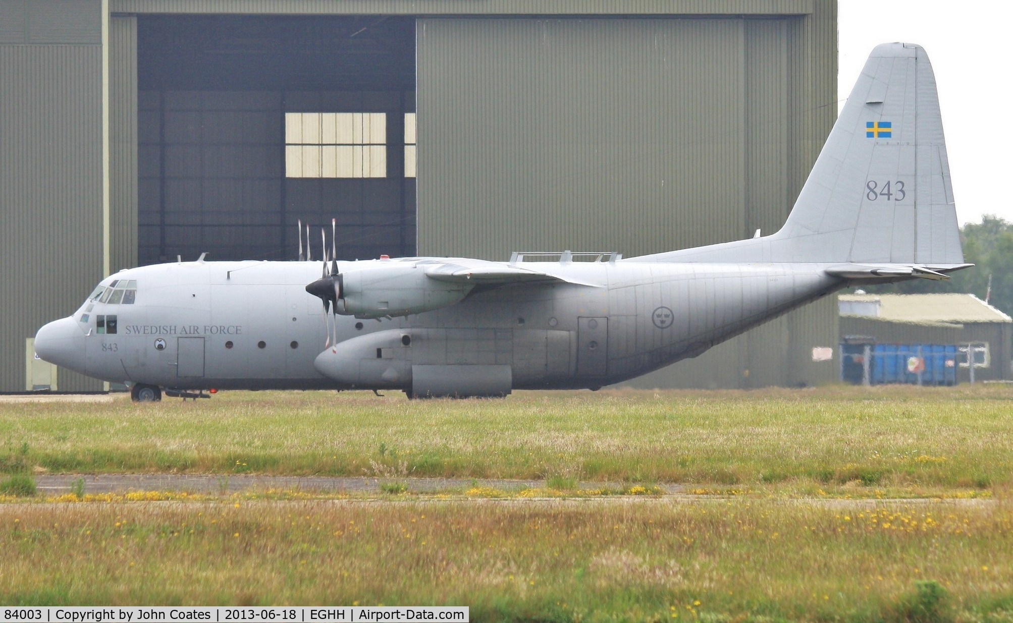 84003, Lockheed C-130H Hercules C/N 382-4628, Arriving at Cobham hangar