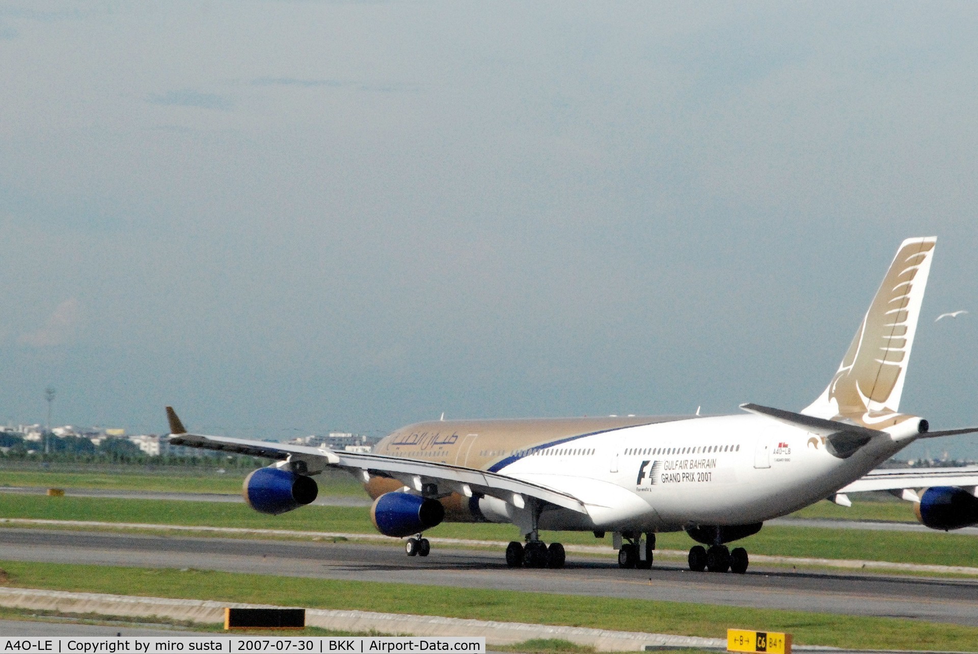 A4O-LE, 1995 Airbus A340-312 C/N 103, Gulf Air International Airlines Airbus A340 ready for take-off at Bangkok Suvarnabhumi Airport International Airport