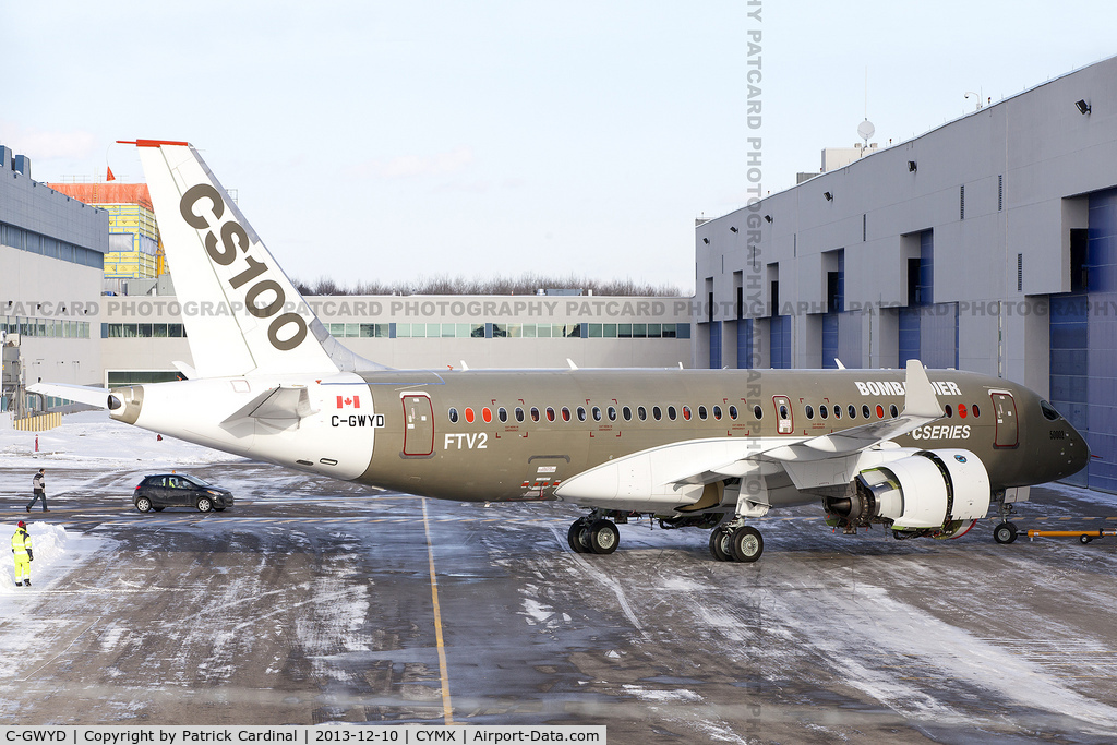 C-GWYD, 2013 Bombardier CSeries CS100 (BD-500-1A10) C/N 50002, Flight Test Vehicle 2 returning to the Bombardier hangar after performing its first engine start.