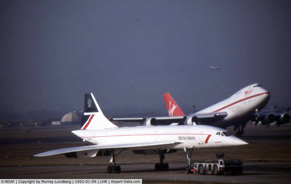G-BOAF, 1979 Aerospatiale-BAC Concorde 1-102 C/N 100-016, Being tugged at LHR in January 1992.