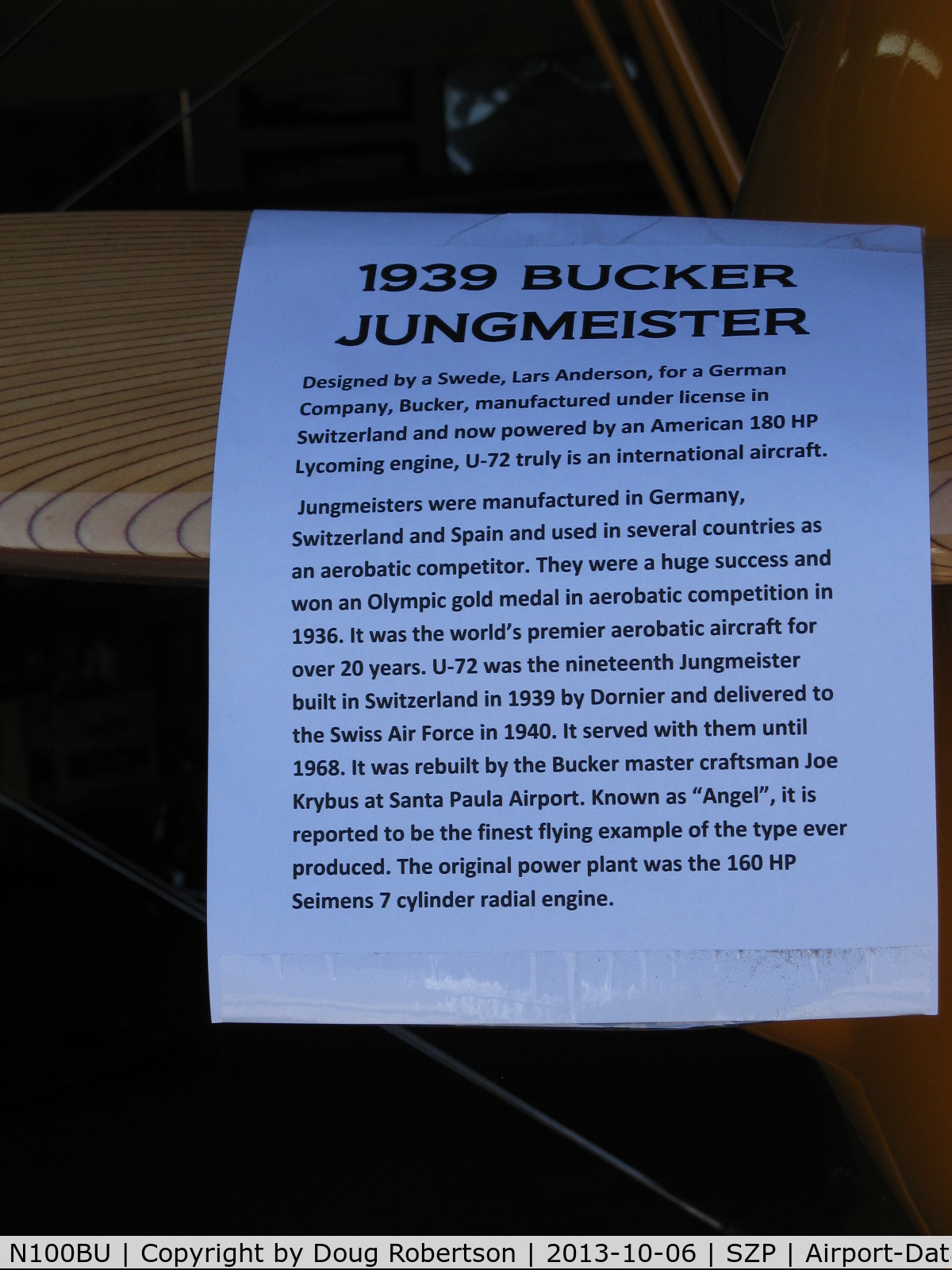 N100BU, 1939 Doflug Bu-133 Jungmeister C/N 19, 1939 Dornier Werke Bucker BU 133 JUNGMEISTER, 'Angel's Story