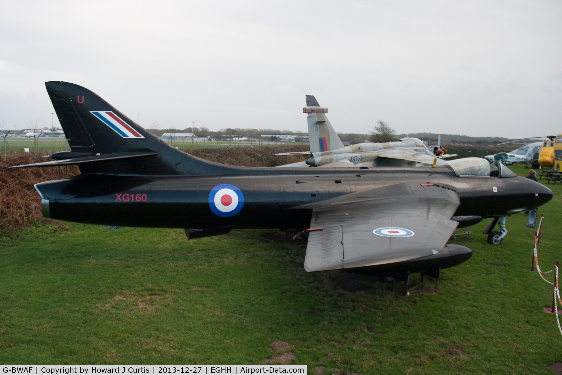G-BWAF, 1956 Hawker Hunter F.6A C/N S4/U/3393, Painted as XG160/U. On display at the Bournemouth Aviation Museum.