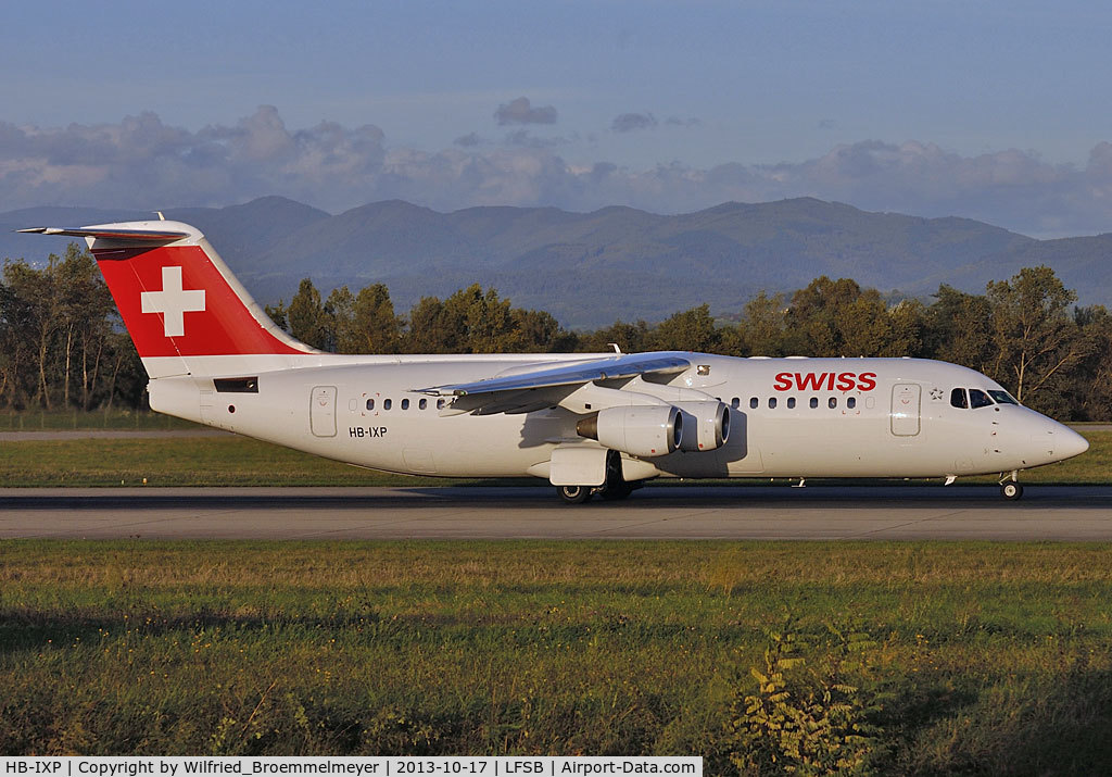 HB-IXP, 1996 British Aerospace Avro 146-RJ100 C/N E3283, Take off roll at Basel-Mulhouse Airport