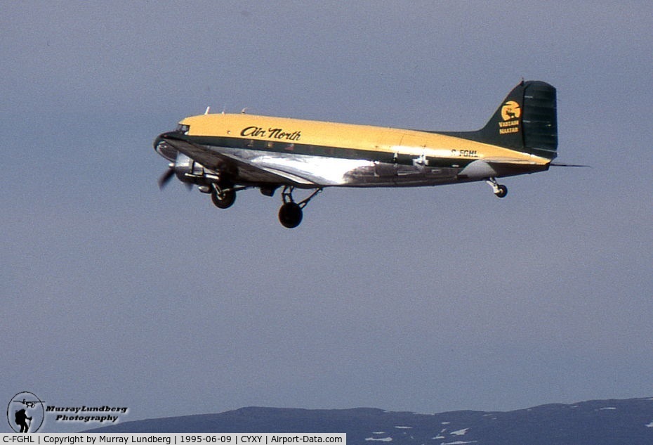 C-FGHL, 1944 Douglas DC-3  (C-47A-10-DK) C/N 12475, Taking off at Whitehorse, Yukon