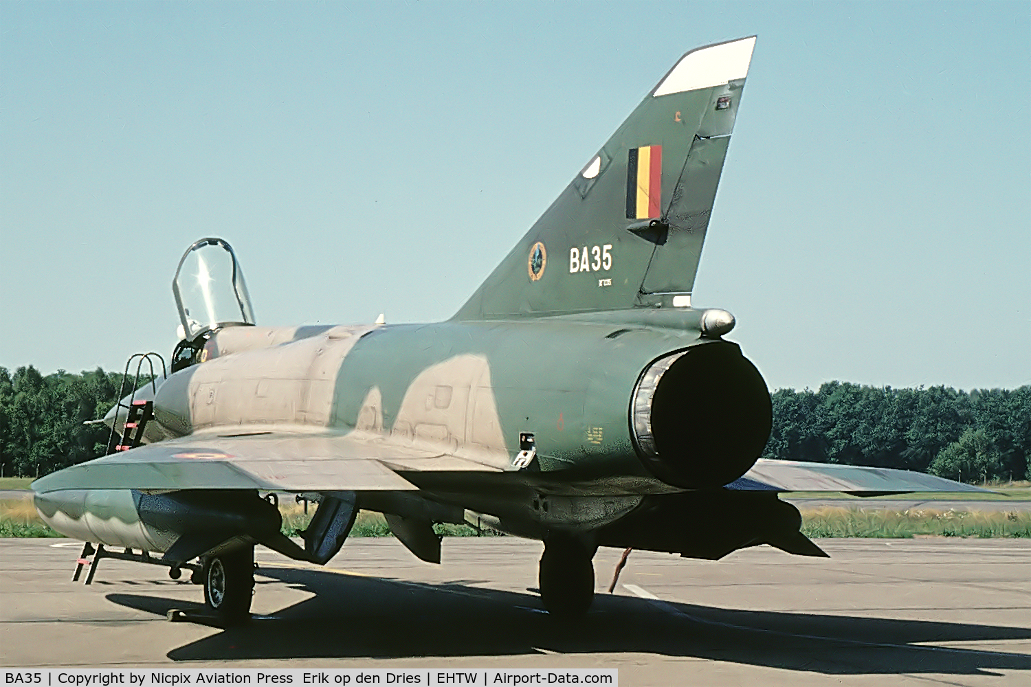 BA35, SABCA Mirage 5BA C/N 35, Belgium AF MIrage-VBA fighter-bomber seen here at Twernthe AB.