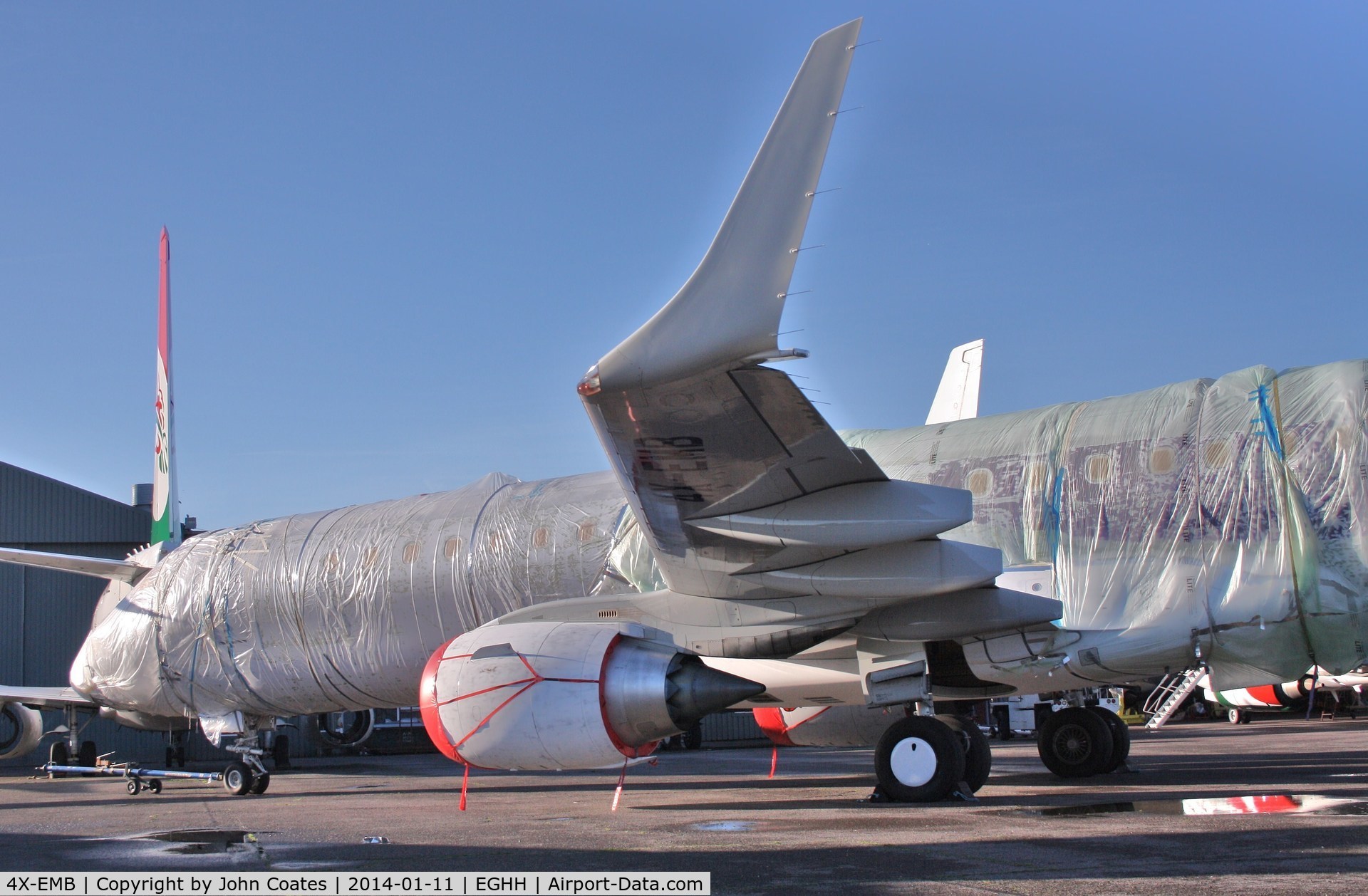 4X-EMB, 2013 Embraer 190LR (ERJ-190-100LR) C/N 19000616, Next proposed reg showing under wing of G-CIDI