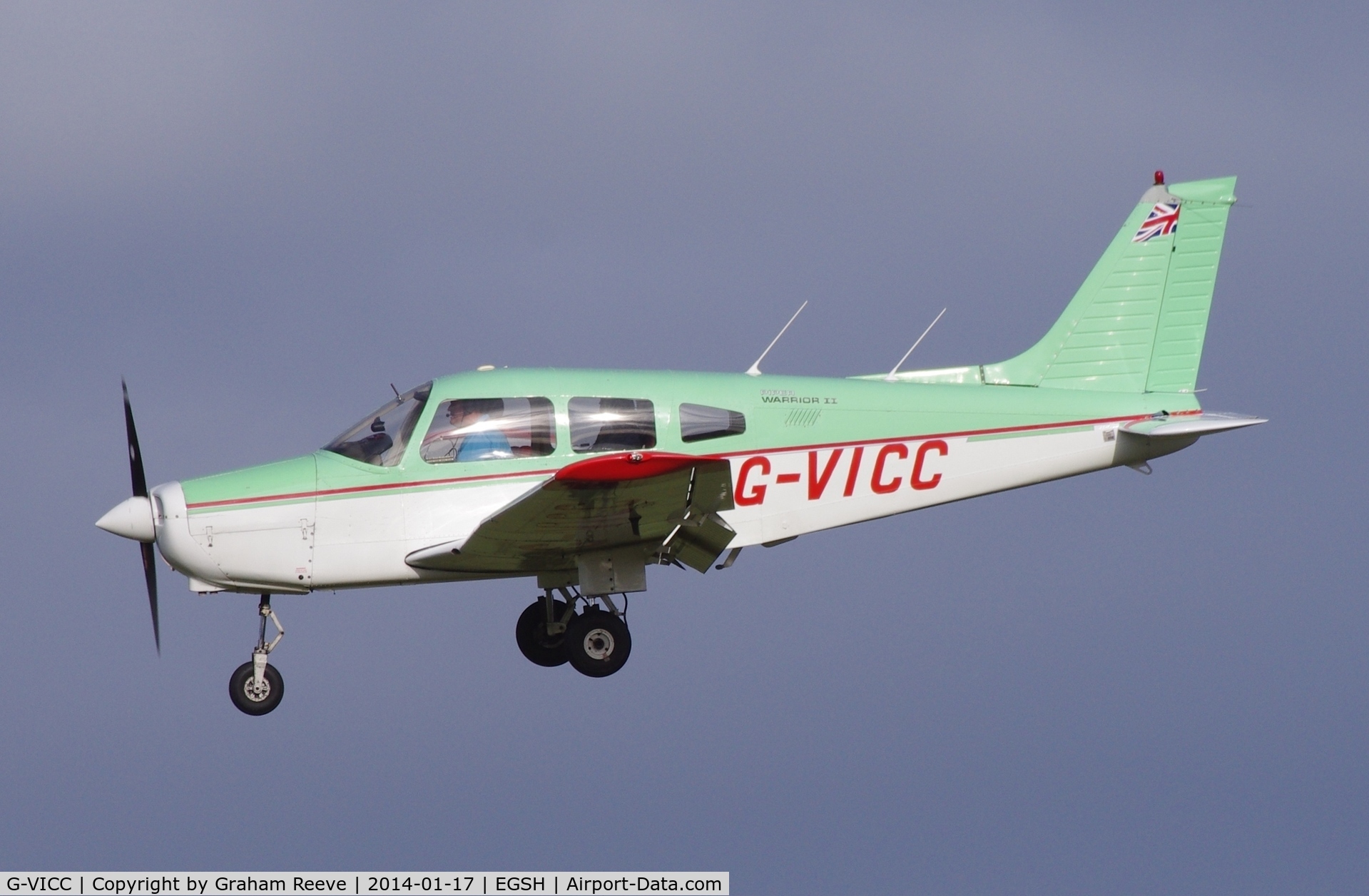 G-VICC, 1979 Piper PA-28-161 Cherokee Warrior II C/N 28-7916317, About to land.