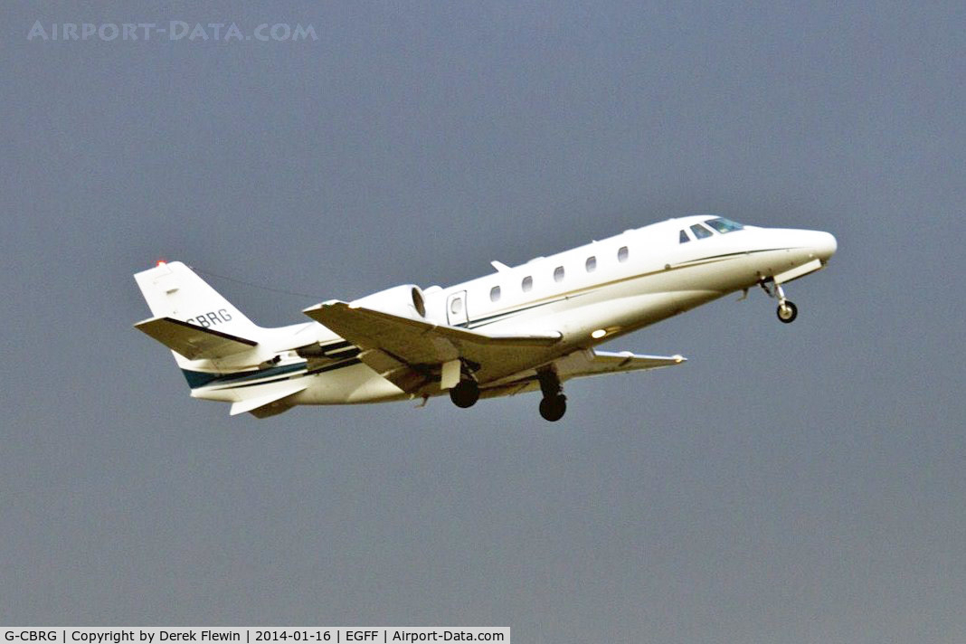 G-CBRG, 2002 Cessna 560 Citation Excel C/N 560-5266, Departing runway 30 at EGFF, 13 42 en route to Aldergrove callsign GoJet 116B.