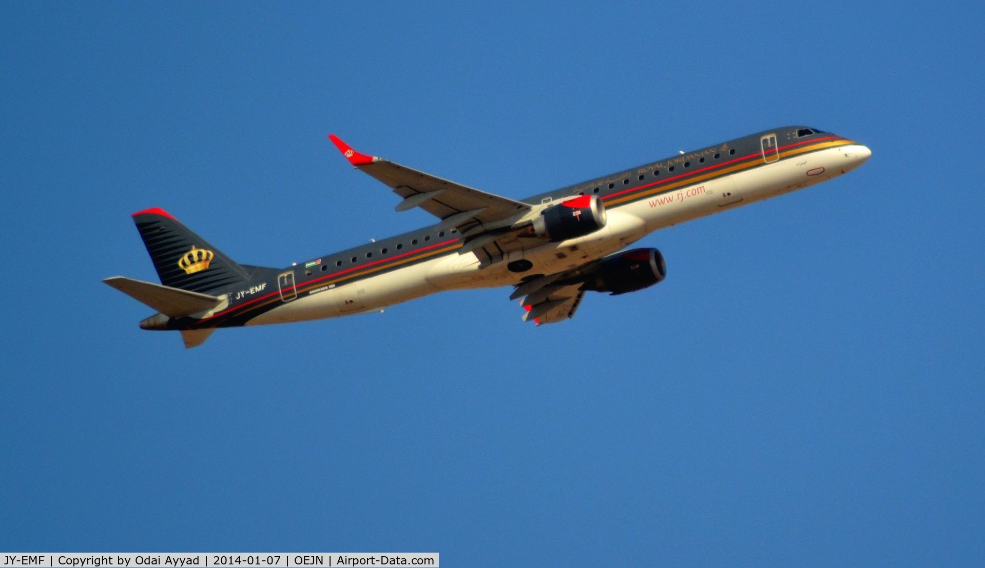 JY-EMF, 2007 Embraer 195LR (ERJ-190-200LR) C/N 19000067, RJA after takeoff from Jeddah to amma ,