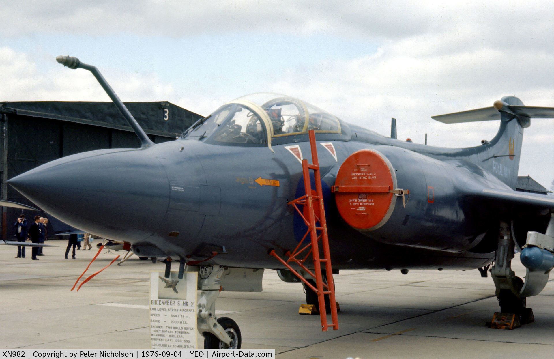 XN982, 1965 Hawker Siddeley Buccaneer S.2A C/N B3-09-63, Another view of this Buccaneer S.2A of 809 Squadron on display at the 1976 RNAS Yeovilton Airshow.