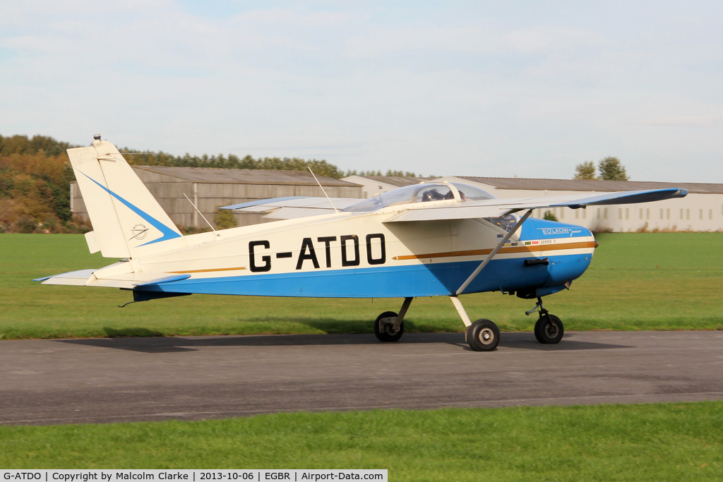 G-ATDO, 1965 Bolkow Bo-208C Junior C/N 576, Bolkow BO-208C Junior at The Real Aeroplane Club's Pre-Hibernation Fly-In, Breighton Airfield, October 2013.