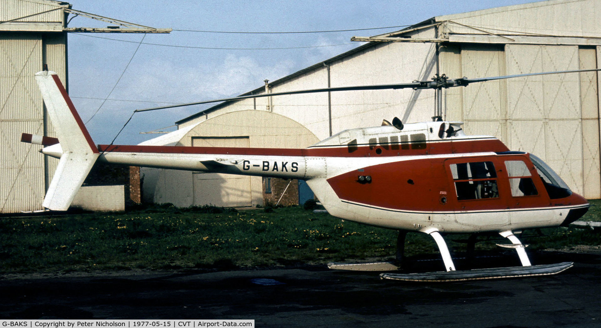 G-BAKS, 1972 Agusta AB-206B JetRanger II C/N 8339, Agusta-Bell JetRanger II as seen at Coventry in the Spring of 1977.